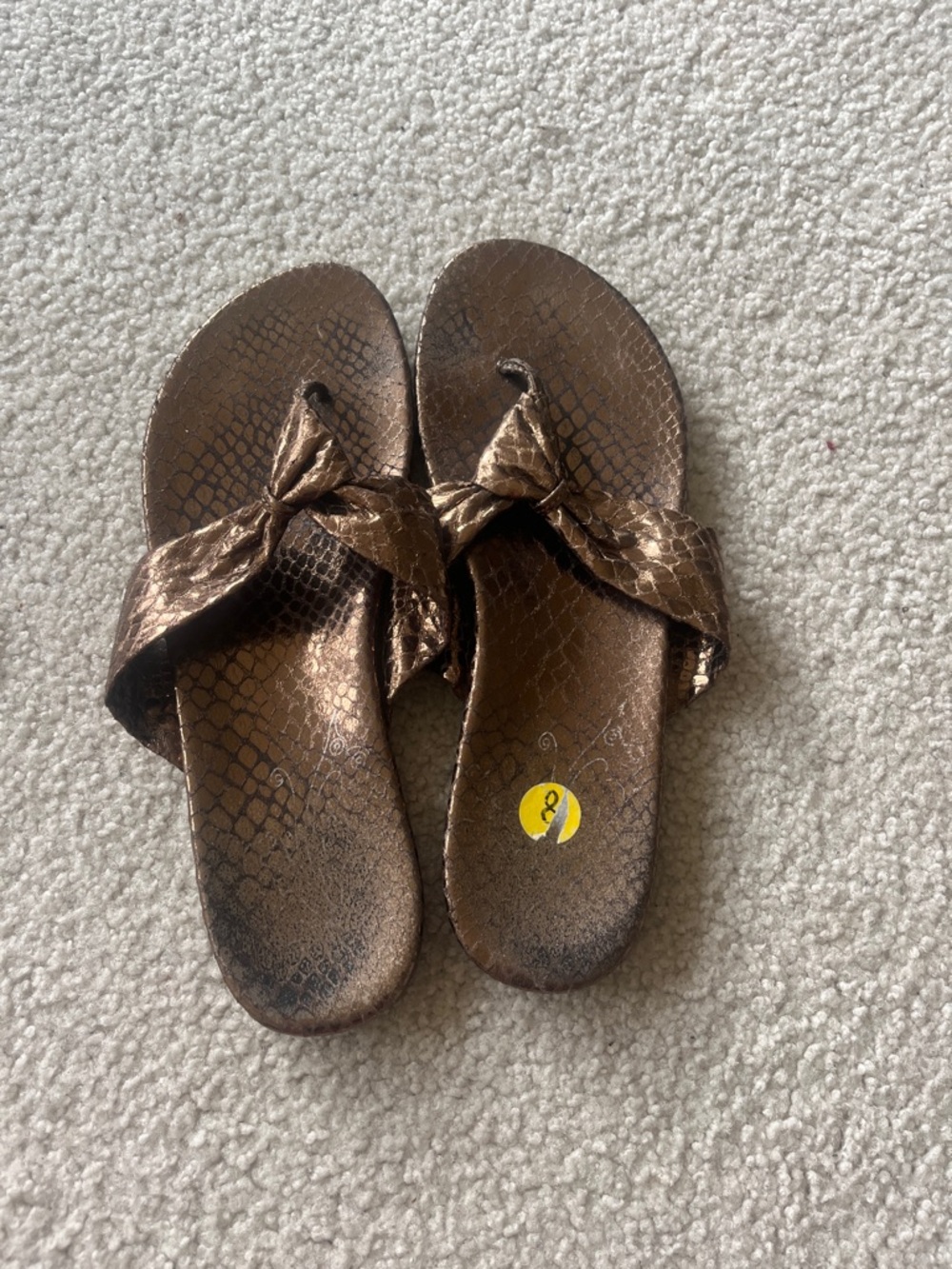 Chico’s Metallic Bronze flat thong Knotted Slide Sandals